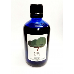 organic fair trade argan oil premium. Supporting women cooperatives UCFA Morocco. 100ml. Dark Blue glass bottle