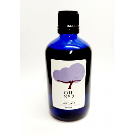 Organic argan oil Fairtrade (UCFA Morocco) infused with Lavender essential oil. 100ml Dark Blue Glass Bottle