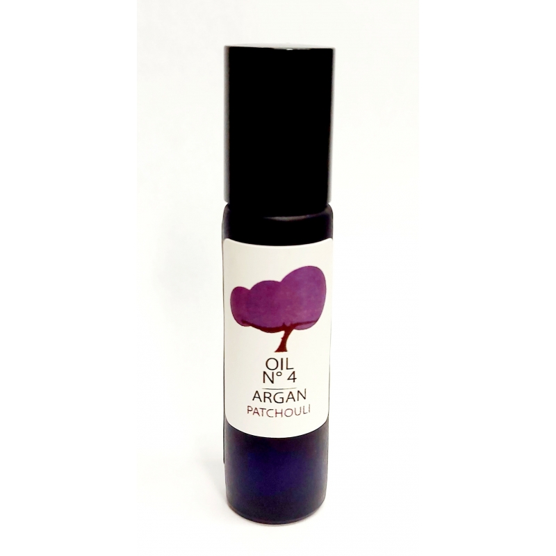 organic argan oil and patchouli, Roller bottle glass purple. Refilable